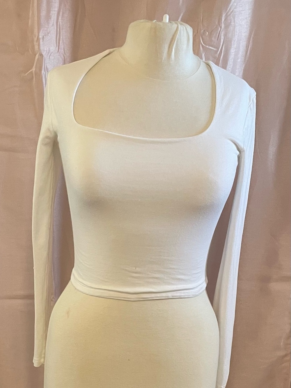 Pink Rose White Long Sleeve Square Neck Crop Top